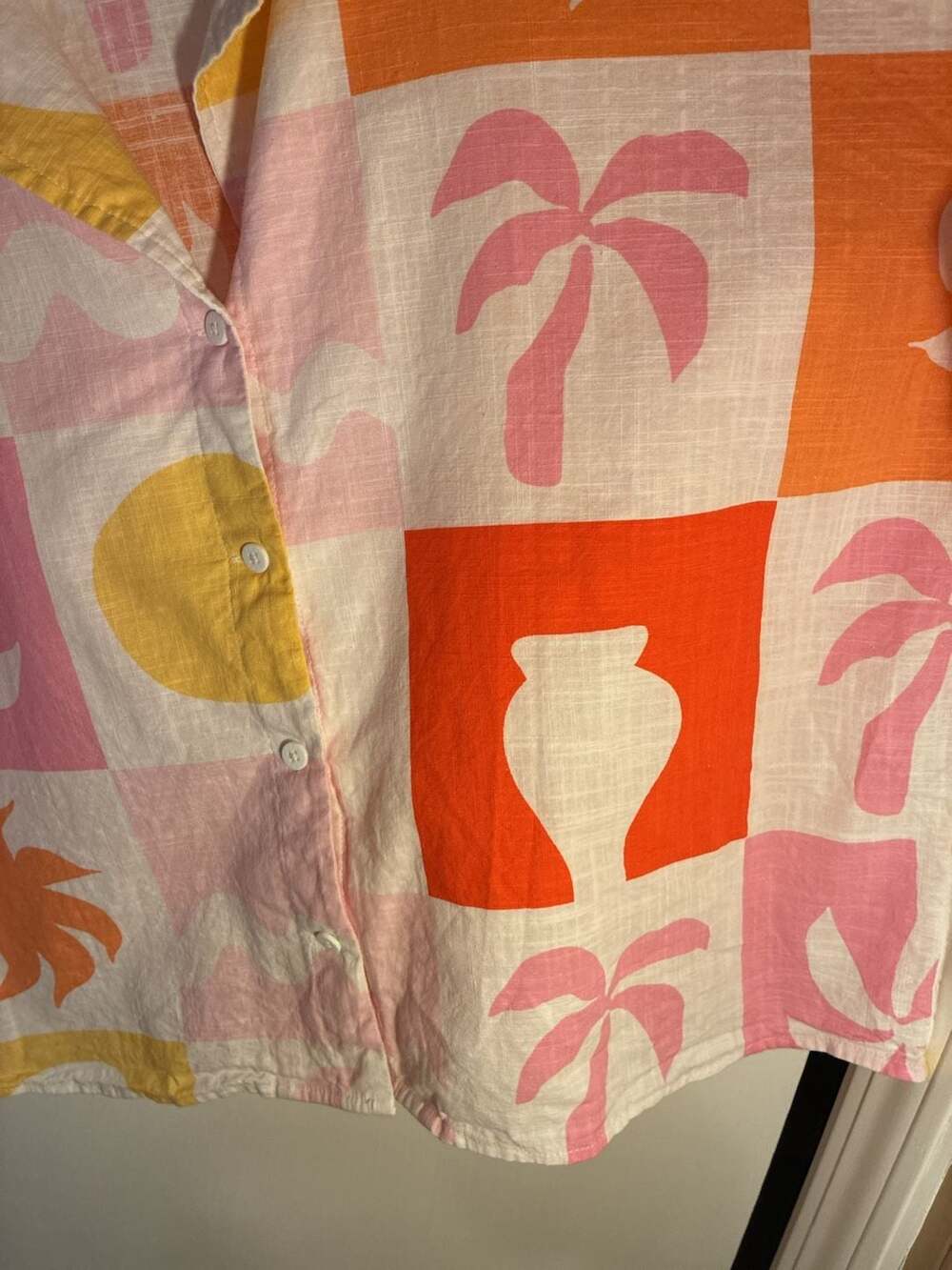 Sabo Seona Button Top Palm Tile Fuego Pink Red Orange Yellow Size M